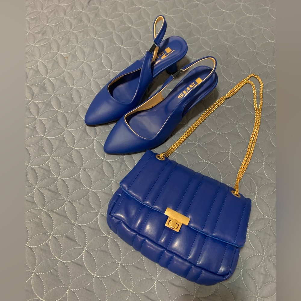 Blue bag and shoes exactly same color,New never wear